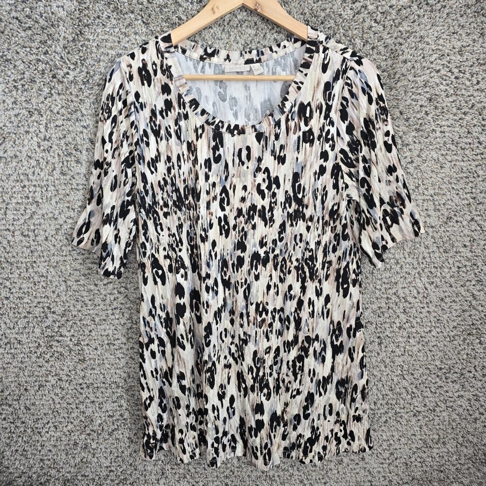 LOGO Lori Goldstein Top Womens Medium Black Beige Scoop Neck Tunic‎ Stretch